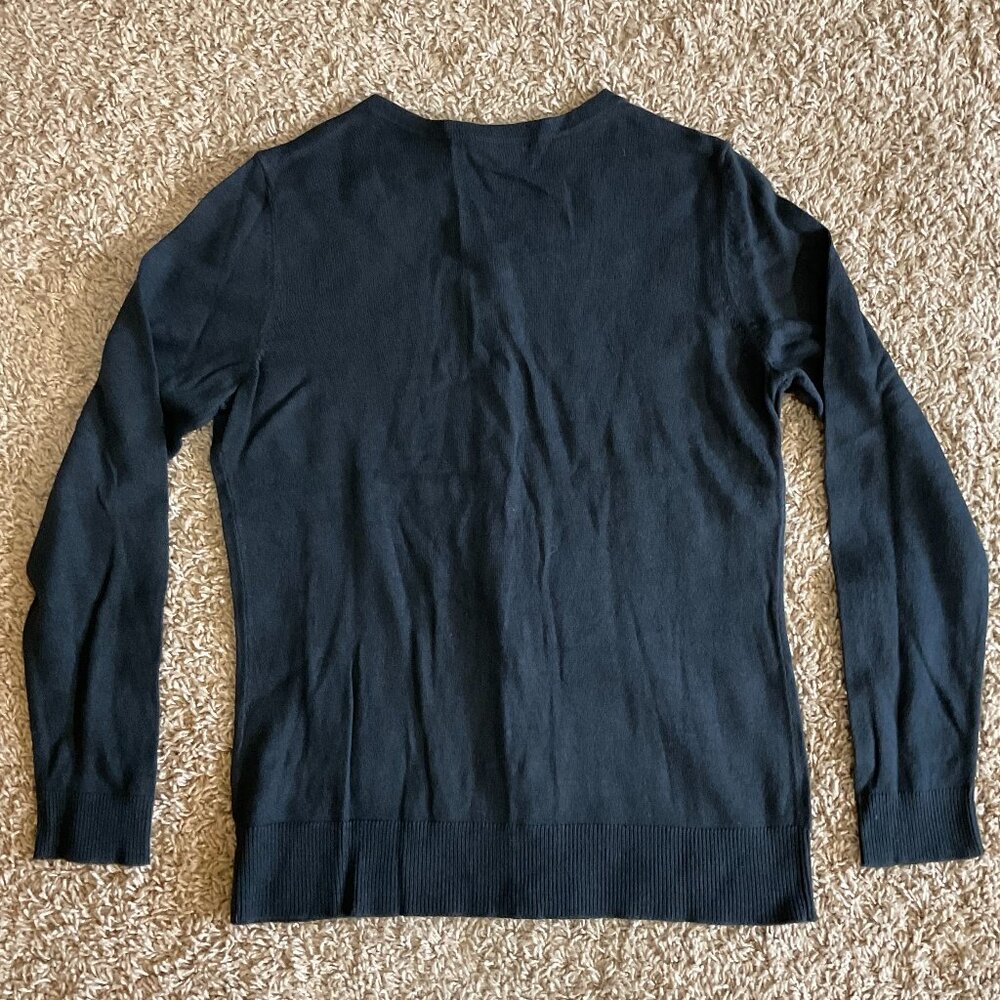 New York & Co Jeweled-Button Chelsea Crewneck Cardigan, Ink Black, Medium, NWT - Picture 3 of 8